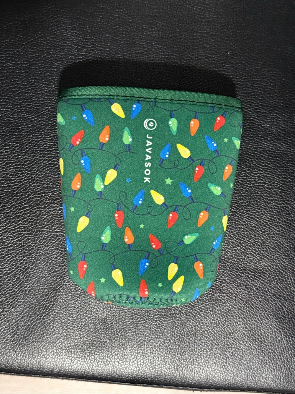 JavAsok Green Holiday Lights Neoprene Can Cooler